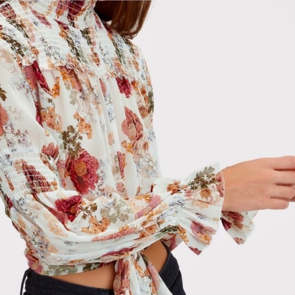 NICHOLAS Floral Silk Kaija Blouse Smocked High Neck Long Sleeve NWOT Small - Picture 3 of 9